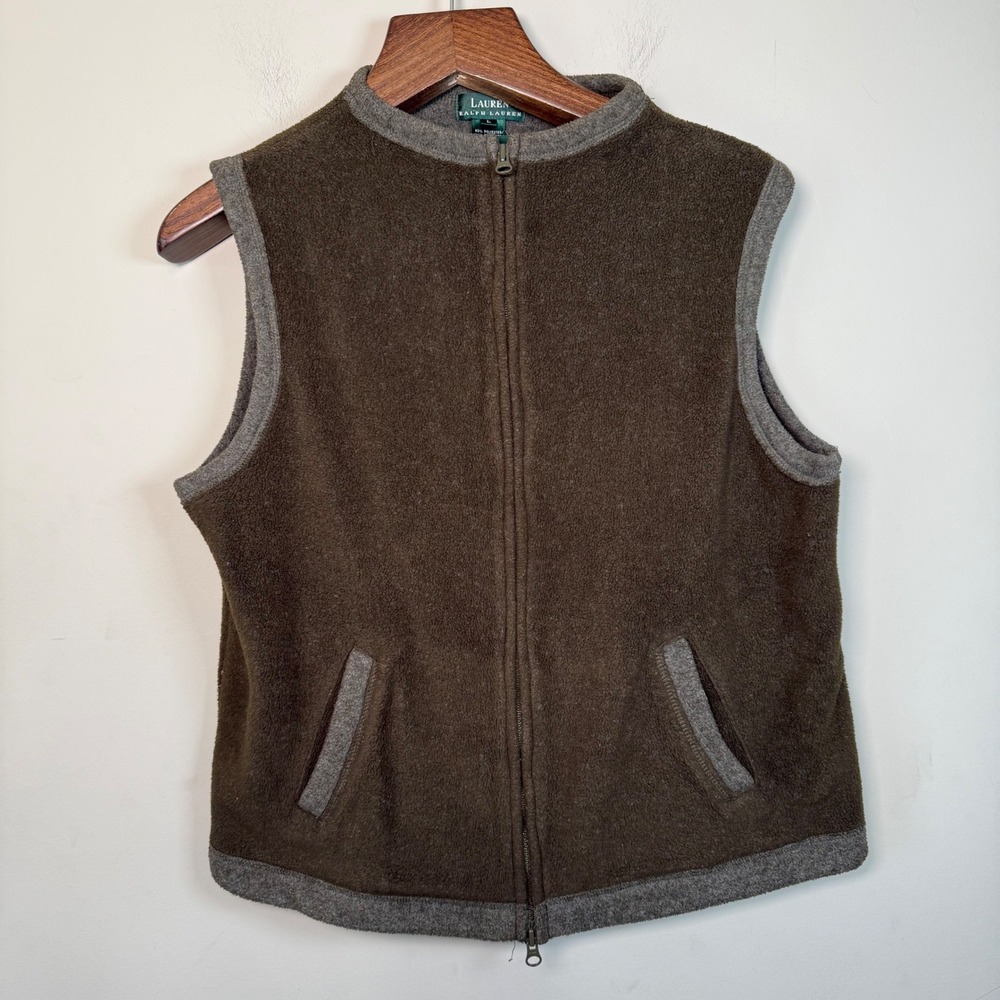 Lauren Ralph Lauren Brown Fleece Full Zip Vest Size Large